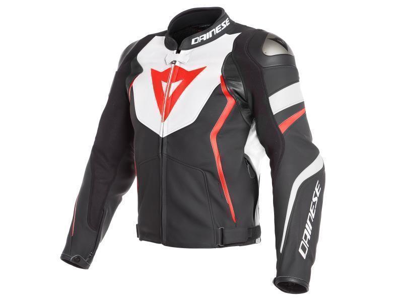 Dainese Avro 4 giacca moto strada sportiva Black Matt / White / Fluo Red - giacche in pelle