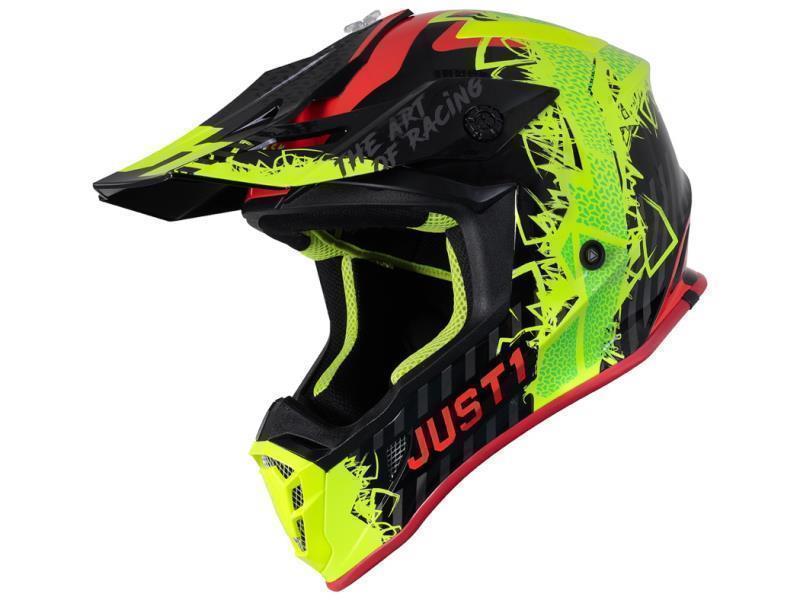 Just1 J38 casco moto cross Mask Gloss Fluo Yell / Red / Black - caschi cross