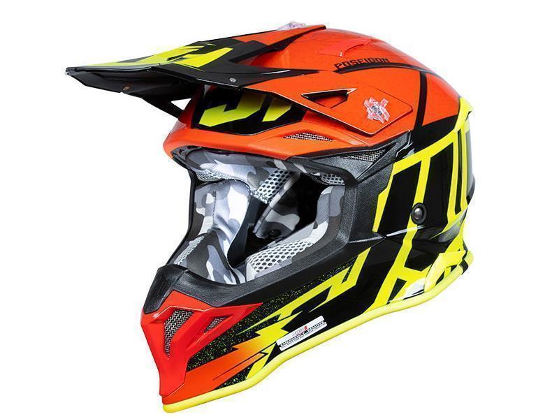Just1 J39 casco moto cross Poseidon Fluo Yellow Red Black - caschi cross