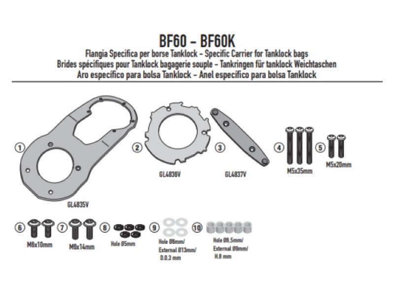 Givi BF60 Flangia per borsa serb Tank Lock Yamaha MT 07 21/22 Nero - flangia attacco borsa serbatoio