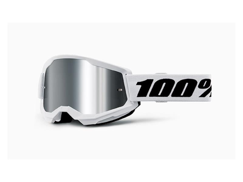 100% Strata 2 Junior maschera moto cross da bambino Bianco / Lente specchio argento - maschere occhiali e lenti di ricambio