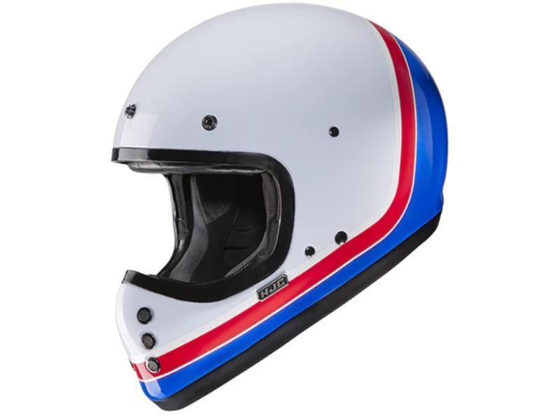HJC V60 casco enduro retrò ECE 22.06 Scoby MC21 Bianco / Rosso / Blu - caschi integrali