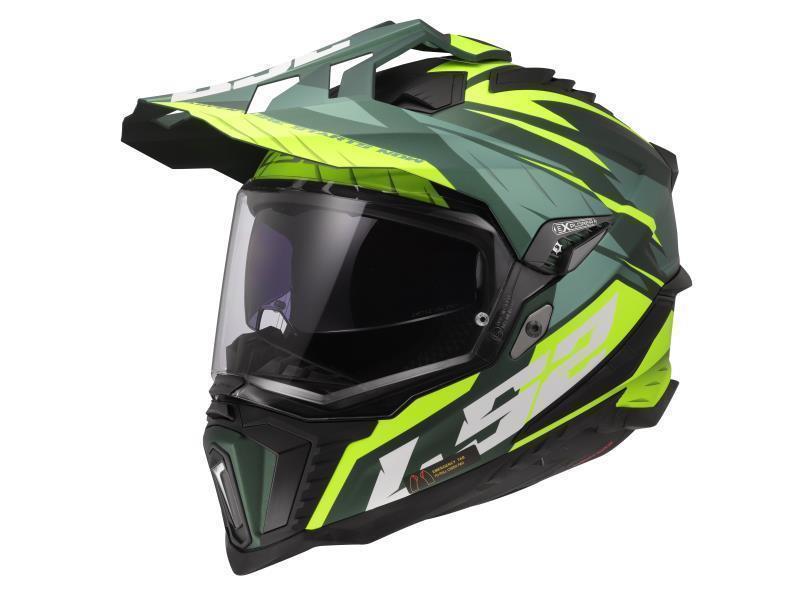 LS2 MX701 Explorer ECE 22.06 casco moto enduro Spire Matt Green H V Yellow - caschi integrali