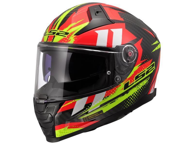LS2 FF811 Vector II Carbon ECE 22.06 casco moto Carbon Tantic Red / Hi Vis Yellow - caschi integrali