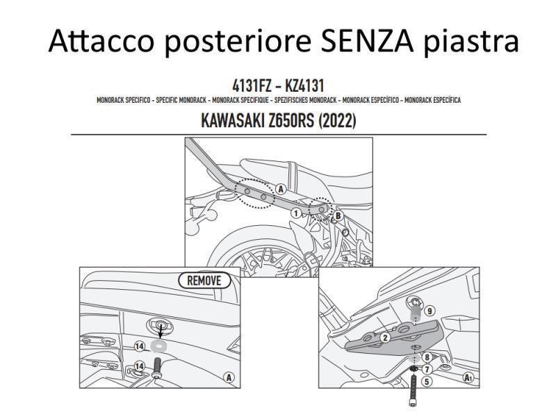 Kappa KZ4131 attacco post per baule Kawasaki Z650RS 22/23 Nero - portapacchi e portavaligie