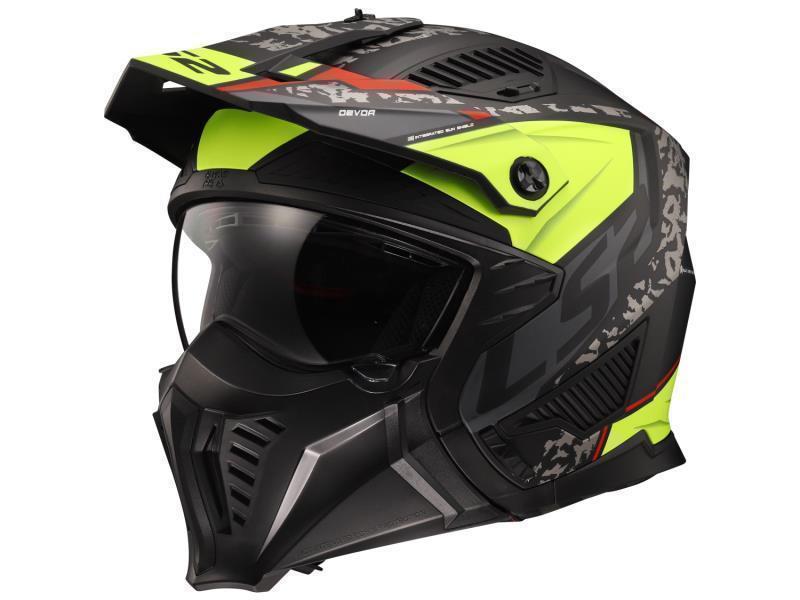 LS2 OF606 Drifter casco moto ECE 22.06 mentoniera staccabile Devor Matt Black H V Yellow - caschi jet