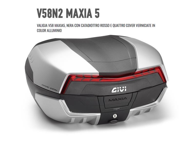 Givi V58 Bauletto Maxia 5 Nera cat rosso e cover vern color alluminio - bauletti e valigie