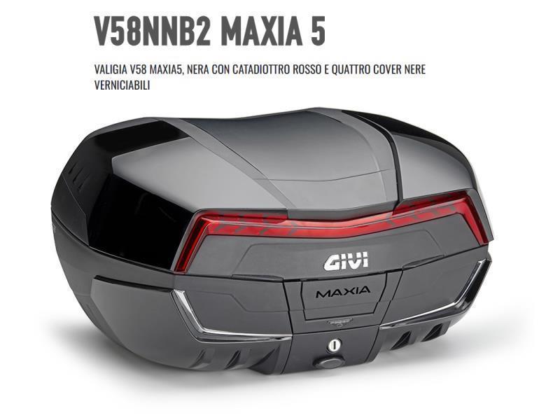 Givi V58 Bauletto Maxia 5 Nera con cat rosso e 4 cover nere verniciabili - bauletti e valigie