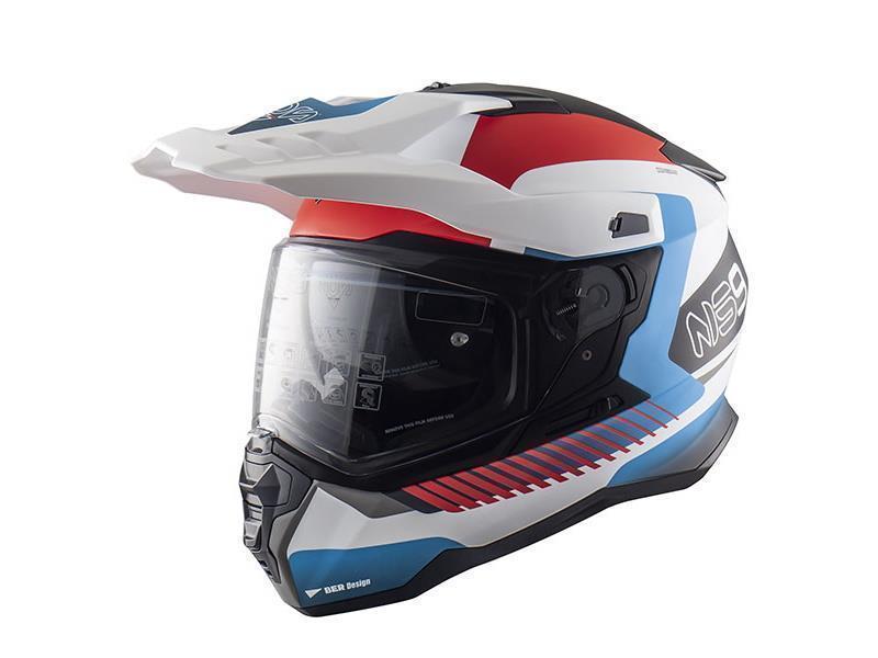 Nos NS09 Dual Sport casco moto enduro ECE 22.06 Mirage White / Red / Blu matt