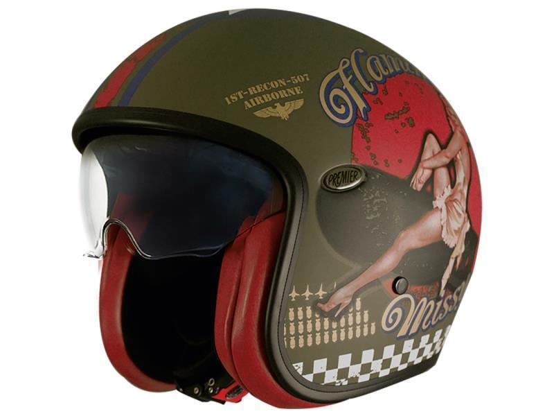 Premier Vintage ECE 22.06 casco moto Pin Up Military BM Verde Opaco - caschi jet