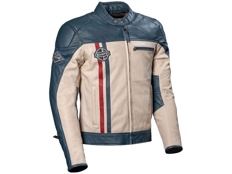 Difi Boston giacca moto in pelle Blu / Crema - giacche in pelle