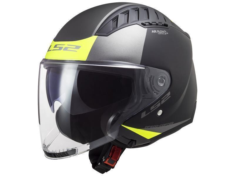 LS2 OF600 Copter II ECE 22.06 casco moto Nero opaco / Giallo - caschi jet