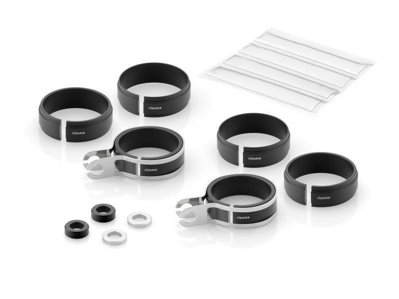 Rizoma Kit montaggio indicatori anteriori Ø 39/41/43 mm Nero / Argento / Tecnopolimero / PVC - frecce e luci targa