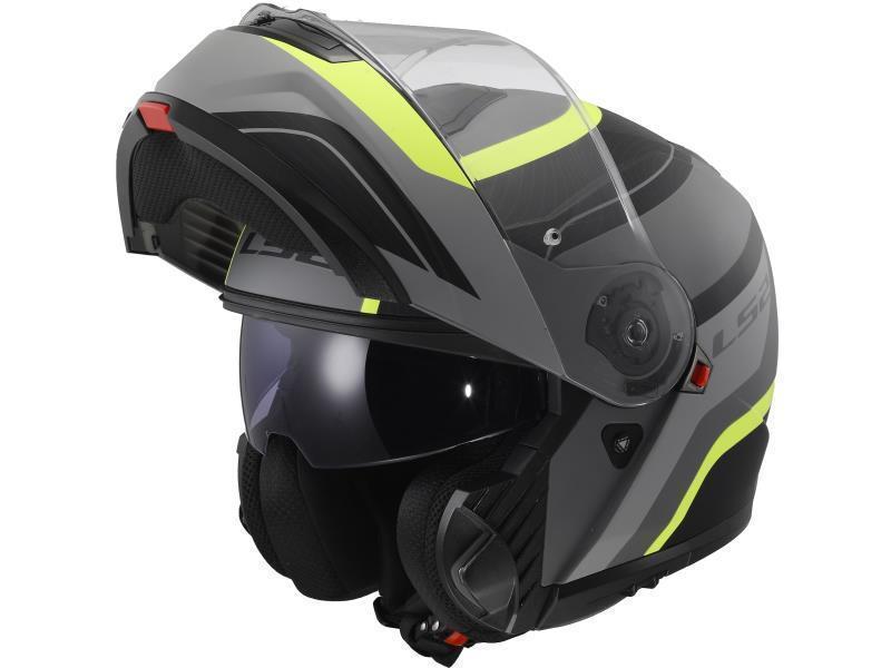 LS2 FF908 Strobe II casco moto apribile ECE22.06 Monza Matt Black HV Yellow - caschi modulari