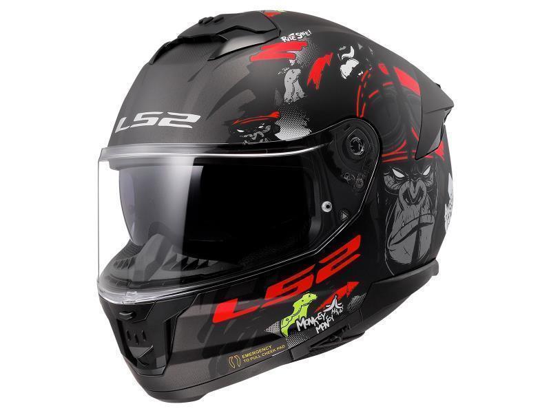 LS2 FF808 Stream II casco moto ECE 22.06 Angry Monkey Matt Black Red - caschi integrali