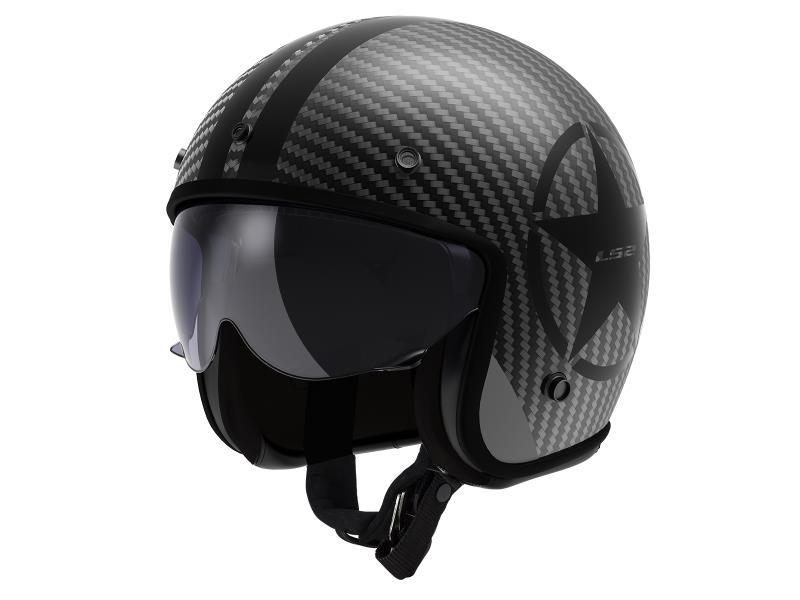 LS2 OF601 Bob II Carbon casco moto ECE22.06 Star Black - caschi jet