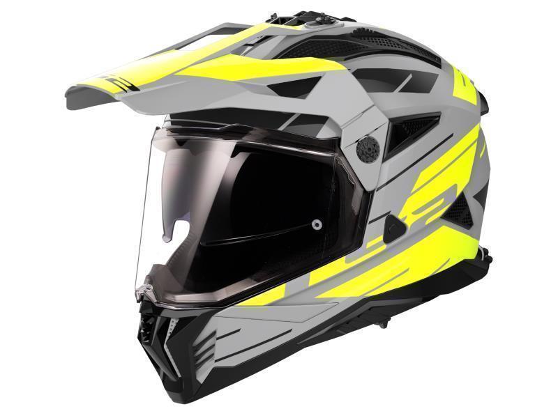 LS2 MX702 Pioneer II casco moto enduro ECE 2206 Namib Matt Grey H V Yellow - caschi integrali