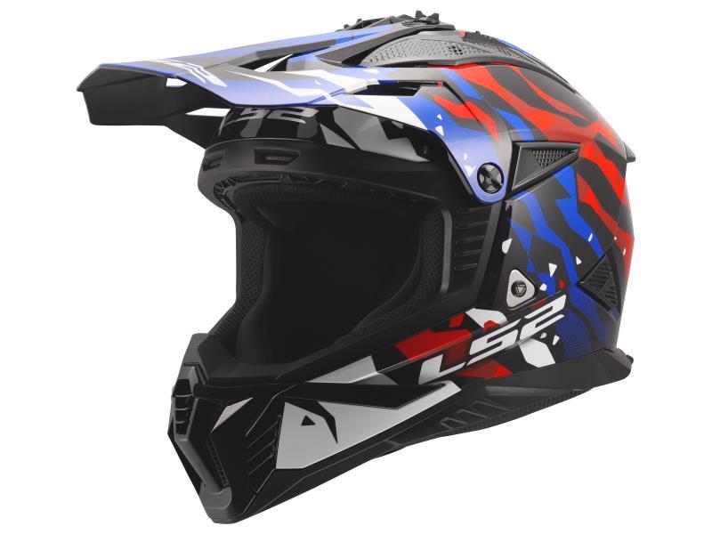 LS2 MX708 Fast II casco moto cross ECE22.06 Grotesk White / Blue / Red - caschi cross