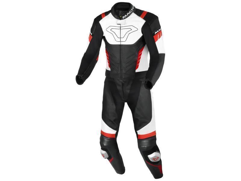 Macna Varshall tuta moto divisibile 2 pezzi Black / white / red - tute in pelle divisibili