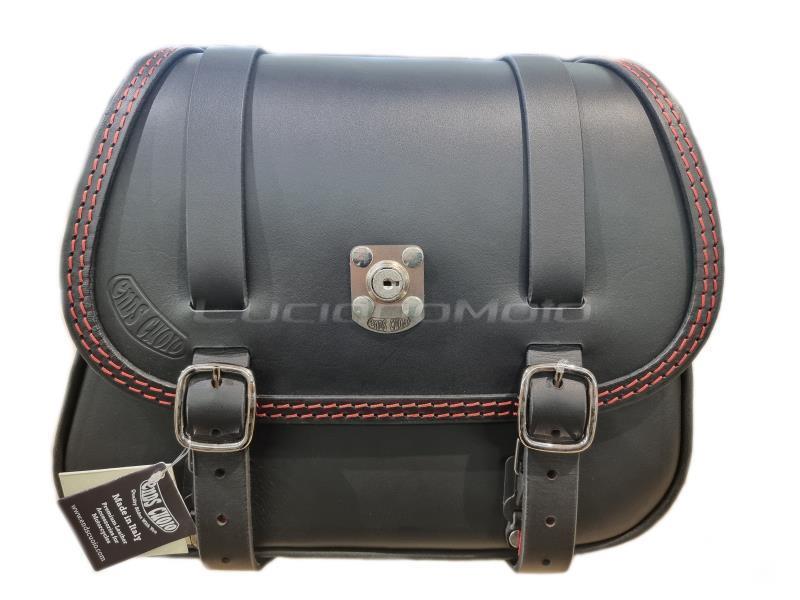 Ends Cuoio Cherokee borsa singola Indian Scout / Bobber / Sport 2025 Lato SX Ne/Cuc. rosse/Att. rapido/Serrat.+Fidlock - borse laterali 