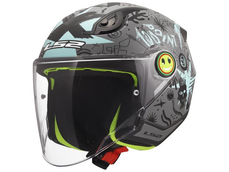 LS2 OF622 Funny II casco moto da bambino Scribble Grey Blue - caschi jet