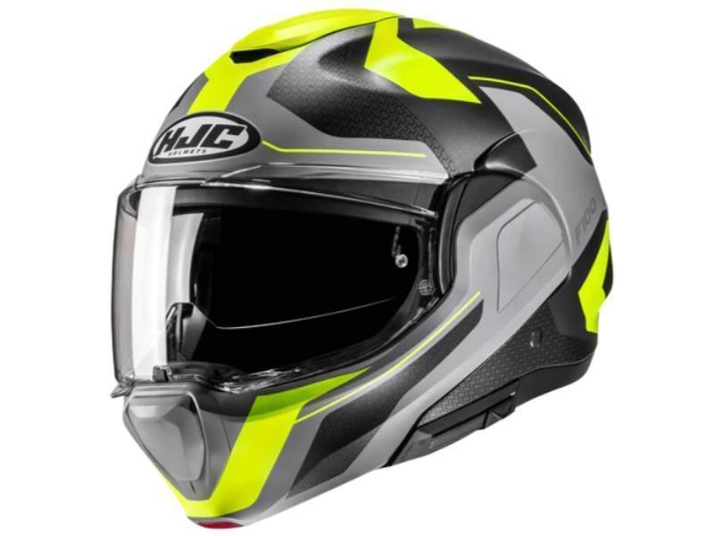 HJC F100 casco moto convertibile Bios MC3HSF Nero / Grigio / Giallo - caschi modulari