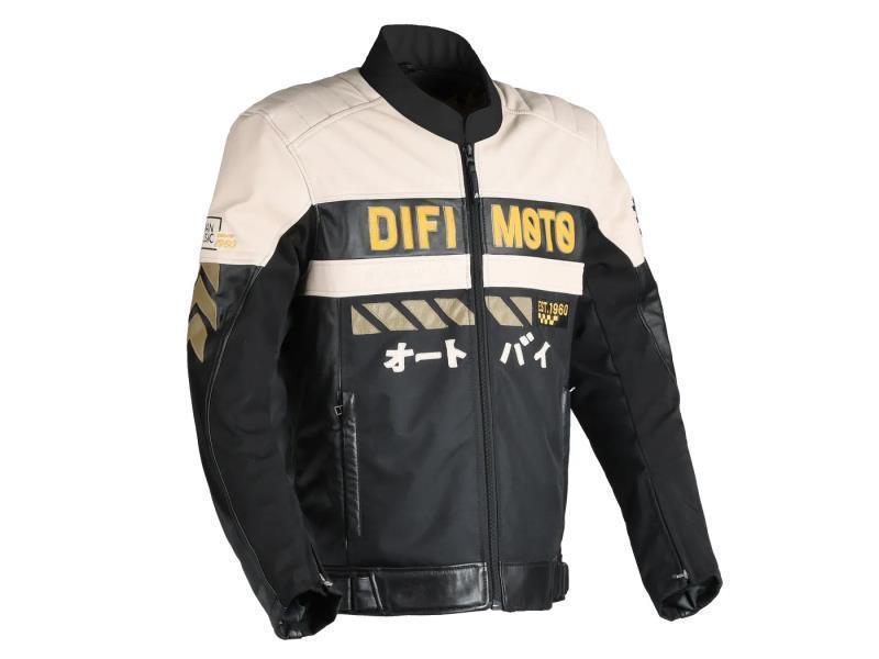 Difi Iconic giacca moto pelle vintage Nero / Beige - giacche in pelle