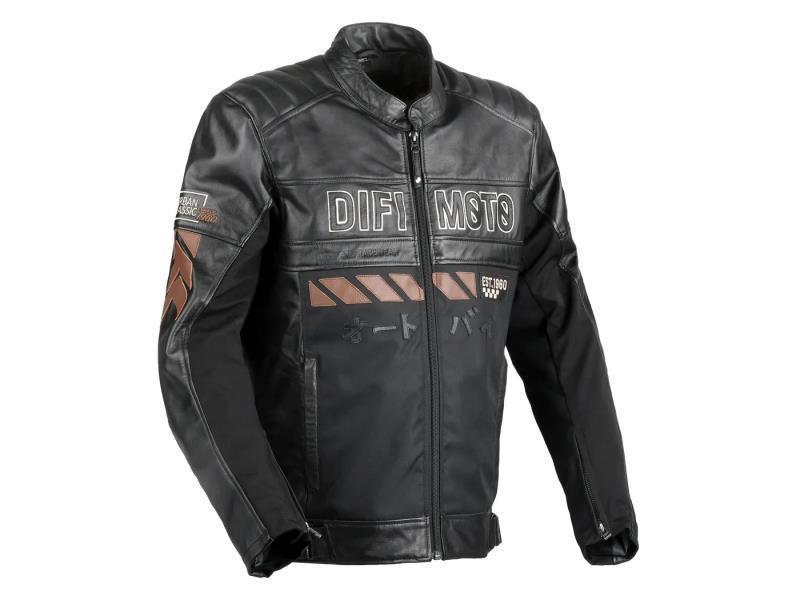 Difi Iconic giacca moto pelle vintage Nero / Marrone / Bianco - giacche in pelle
