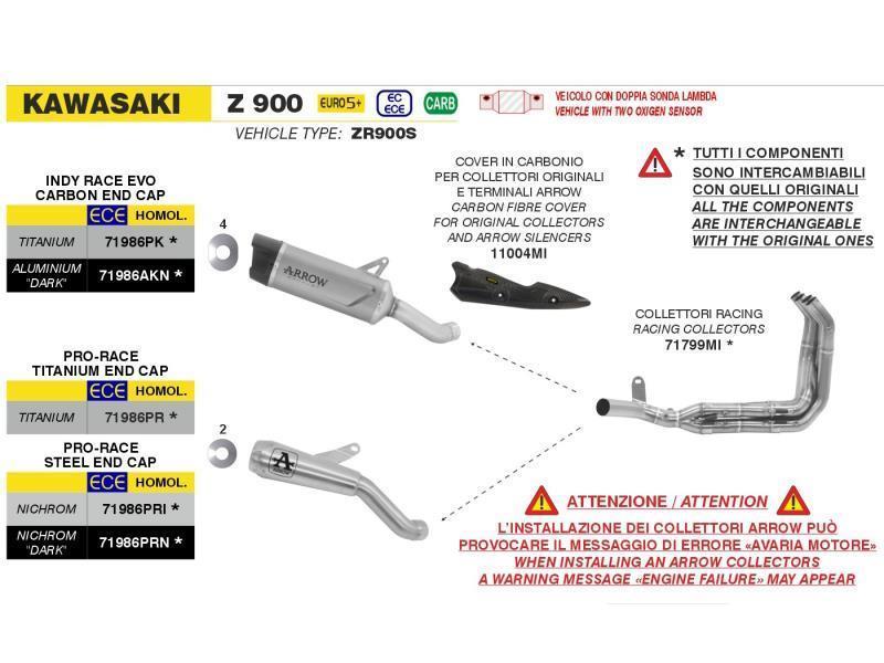 Arrow Terminale Kawasaki Z900 2025 Pro-Race nichrom - scarichi e terminali