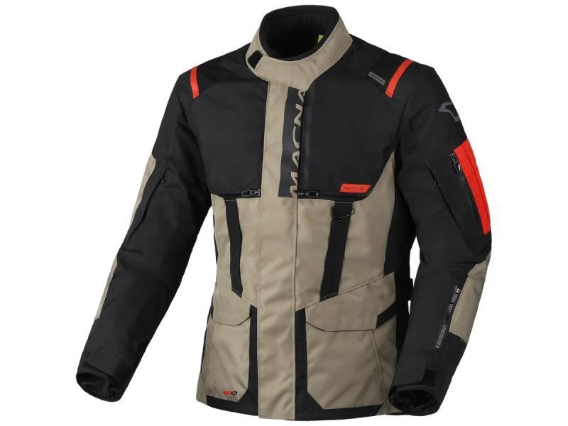 Macna Rancher 2.0 giacca moto impermeabile con Air Scoop ventilata Taupe / Black / Red - giacche impermeabili