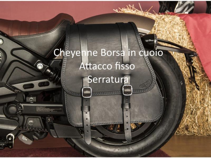 Ends Cuoio Cheyenne borsa singola SX Indian 15/24 Scout/Bobber Nero/Cuc.Nere/Att.fisso/Serratura - borse laterali 