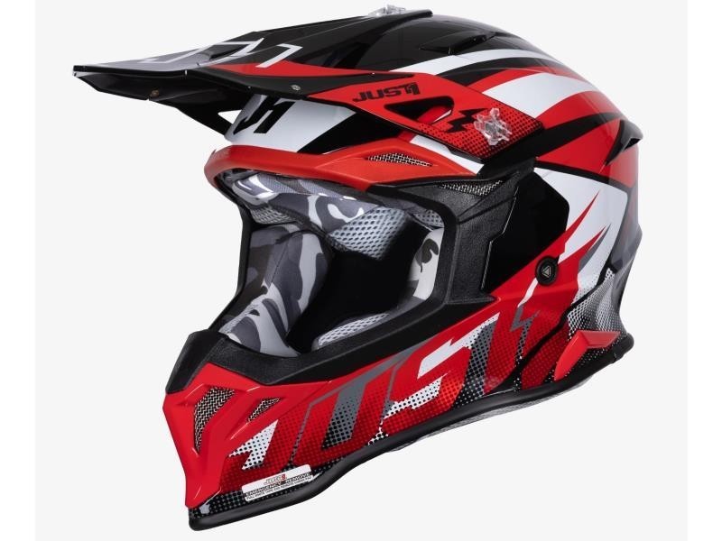 Just1 J39 casco moto cross ECE22.06 Revo red white black gloss - caschi cross