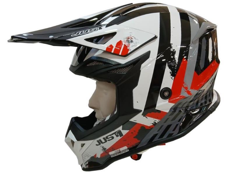 Just1 J39 casco moto cross ECE22.06 Marshall white red black
 gloss - caschi cross