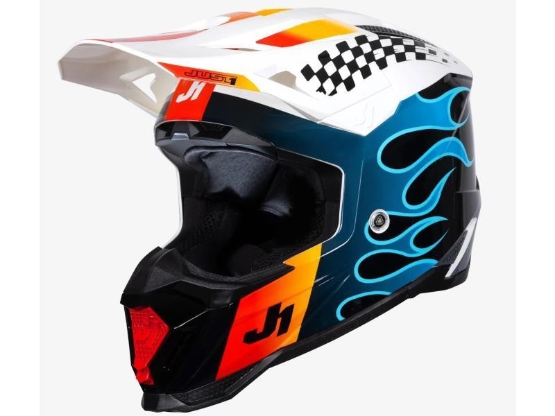 Just1 J40 casco moto crosso ECE 22.06 Sixties Blue Black White Gloss - caschi cross