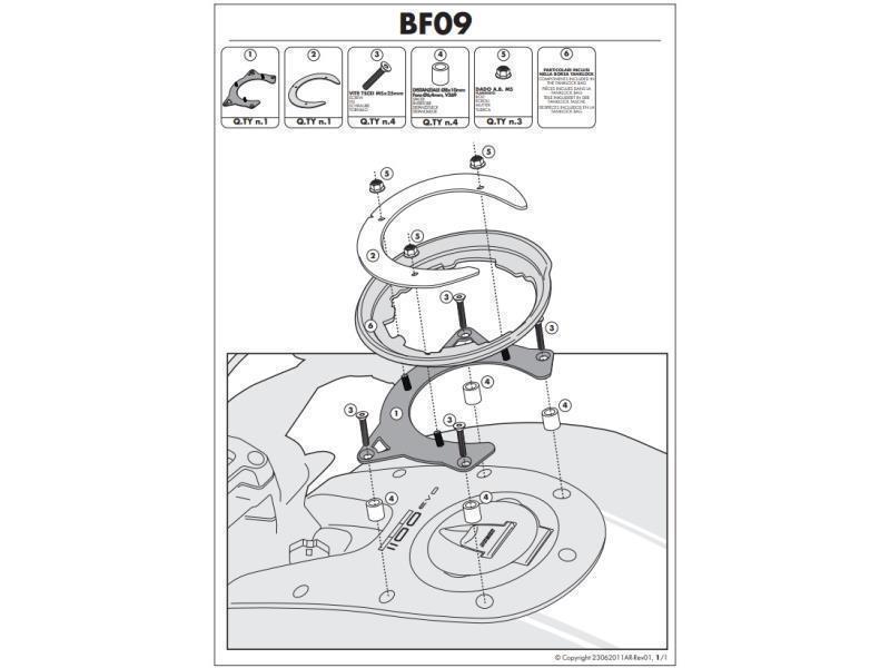 Givi BF09 Flangia per borsa serb Tank Lock Monster 1100/796/696 Nero - flangia attacco borsa serbatoio