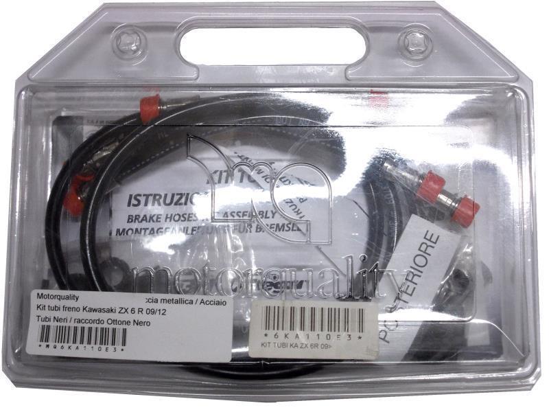 Motorquality Kit tubi freno Kawasaki ZX 6 R 09 / 12 Tubi Neri / raccordo Ottone Nero - tubi freno