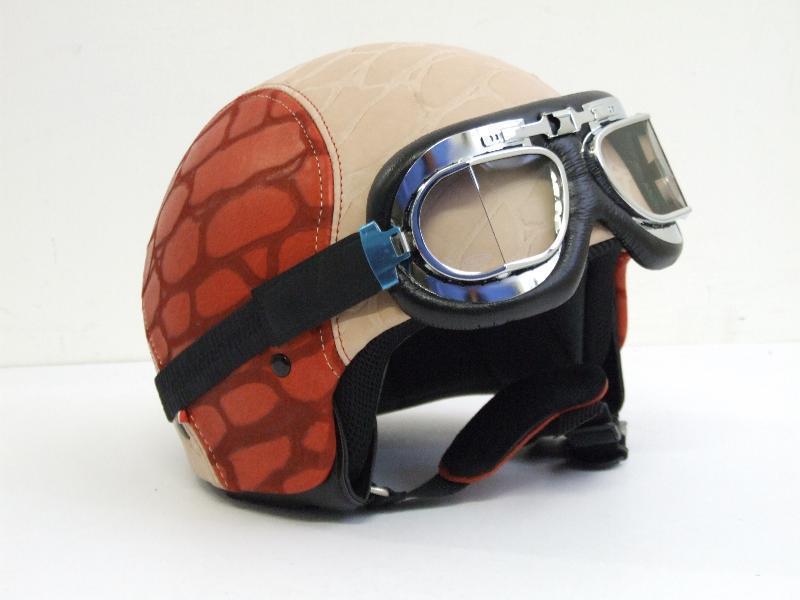 MBlack Casco pelle moto vintage rivestito in pelle Panna / Rosso - caschi jet