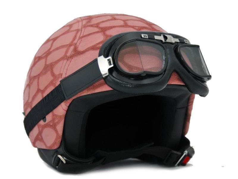 MBlack Casco pelle moto vintage rivestito in pelle Rosa - caschi jet