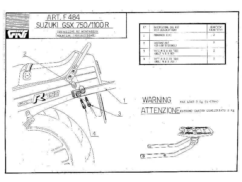 Givi F484 Monorack Suzuki GSXR 750/1100 1988 Nero - portapacchi e portavaligie